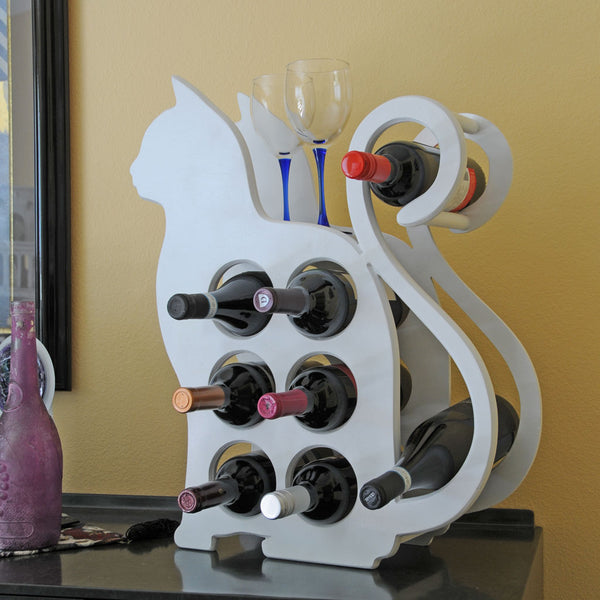 Polyester Cat Figured Wine Rack, Black and Gold, our cat high quality with glasses